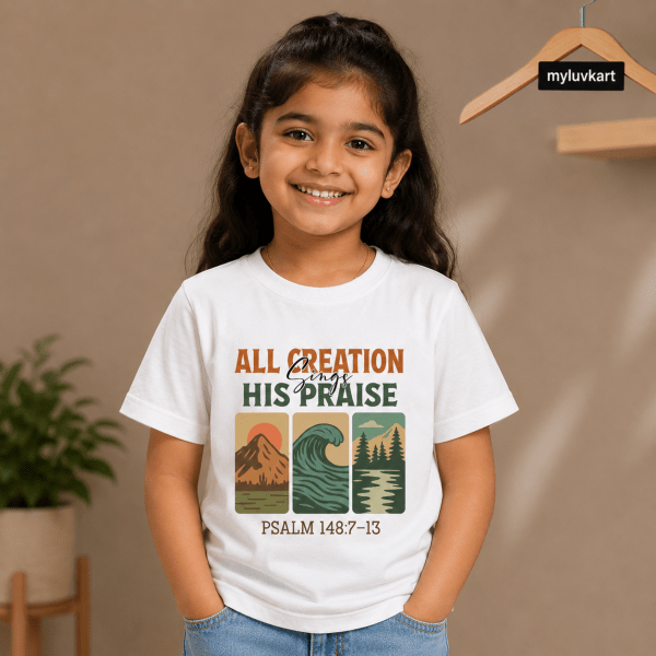 All Creation Sings His Praise | Psalm 148:7-13 | Christian Kids T-Shirt