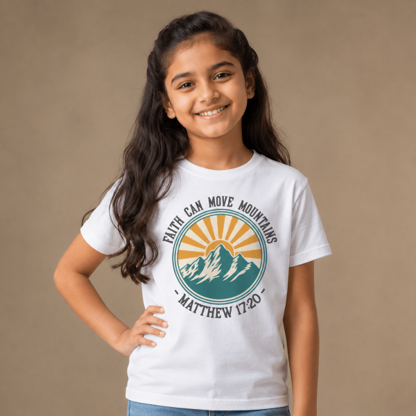 Faith Can Move Mountains | Matthew 17:20 | Christian Kids T-Shirt
