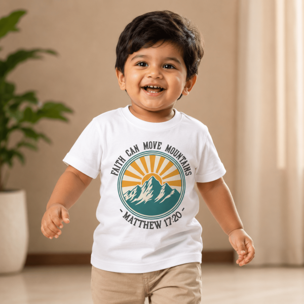 Faith Can Move Mountains | Matthew 17:20 | Christian Kids T-Shirt