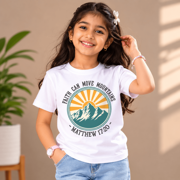 Faith Can Move Mountains | Matthew 17:20 | Christian Kids T-Shirt