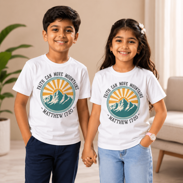 Faith Can Move Mountains | Matthew 17:20 | Christian Kids T-Shirt