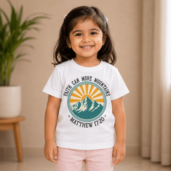 Faith Can Move Mountains | Matthew 17:20 | Christian Kids T-Shirt