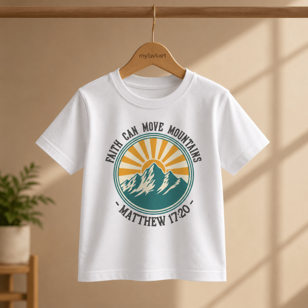 Faith Can Move Mountains | Matthew 17:20 | Christian Kids T-Shirt