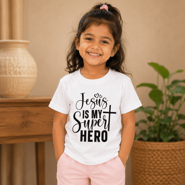 KST-E0020 - Mockup 3 Jesus Is My Super Hero | Christian Kids T-Shirt
