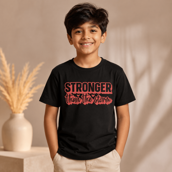KST-E0022 - Stronger than the storm - Mockup 1 Stronger Than The Storm | Christian Kids T-Shirt