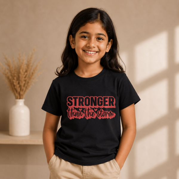 KST-E0022 - Stronger than the storm - Mockup 5 Stronger Than The Storm | Christian Kids T-Shirt