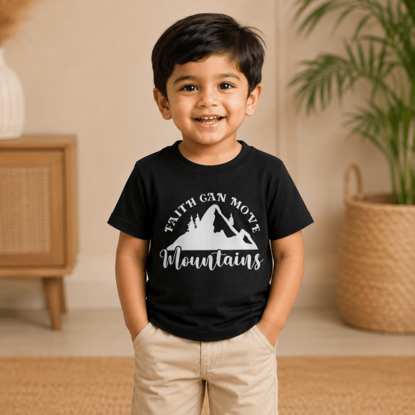 KST-E0026 - Faith can move - Mockup 4 Faith Can Move Mountains | Christian Kids T-Shirt