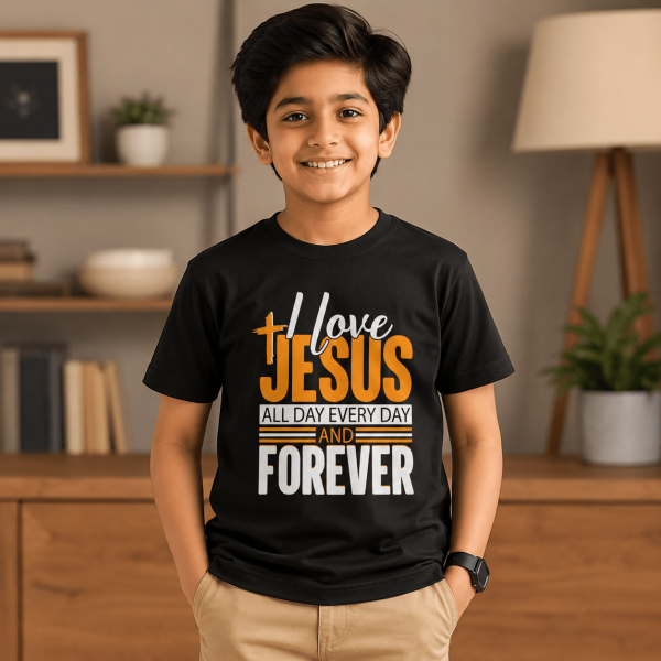 KST-E0035 - I love Jesus all day - Mockup 1 I Love Jesus All Day | Christian Kids T-Shirt