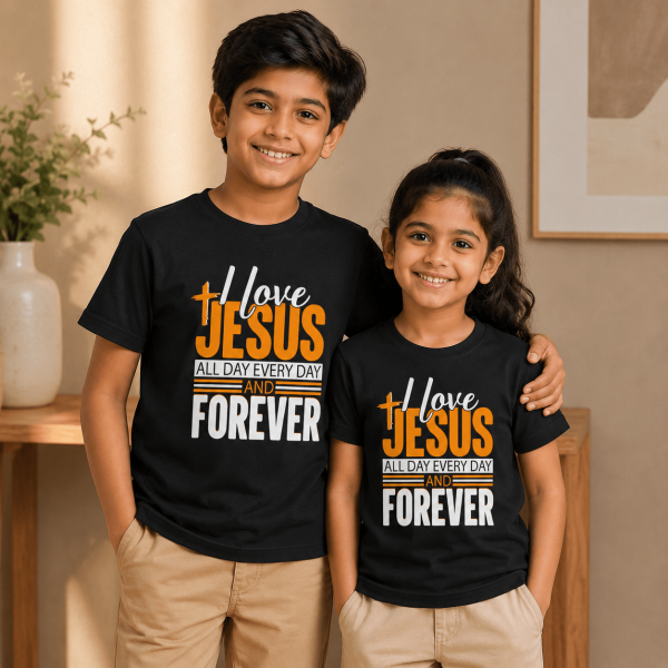 KST-E0035 - I love Jesus all day - Mockup 3 I Love Jesus All Day | Christian Kids T-Shirt