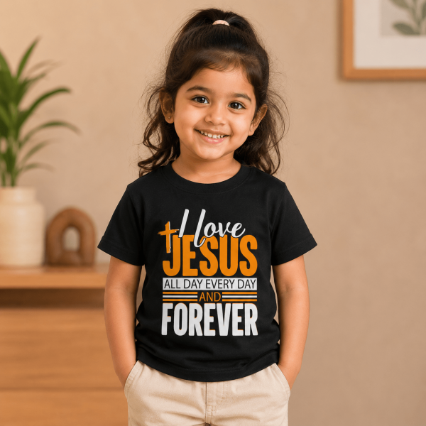 KST-E0035 - I love Jesus all day - Mockup 4 I Love Jesus All Day | Christian Kids T-Shirt