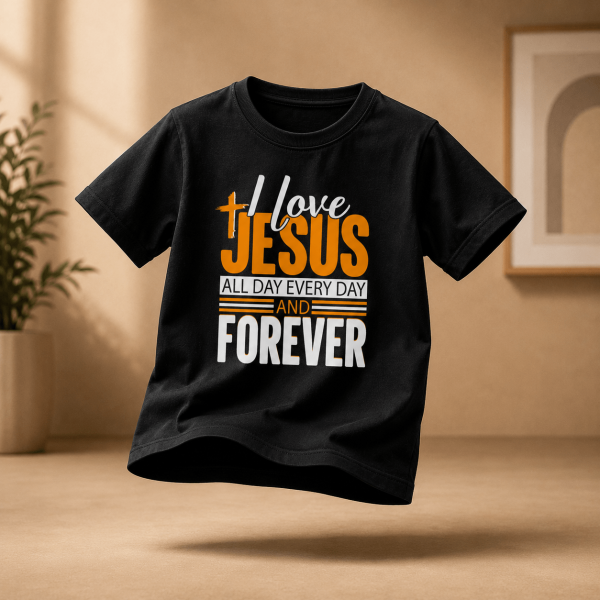KST-E0035 - I love Jesus all day - Mockup 6 I Love Jesus All Day | Christian Kids T-Shirt