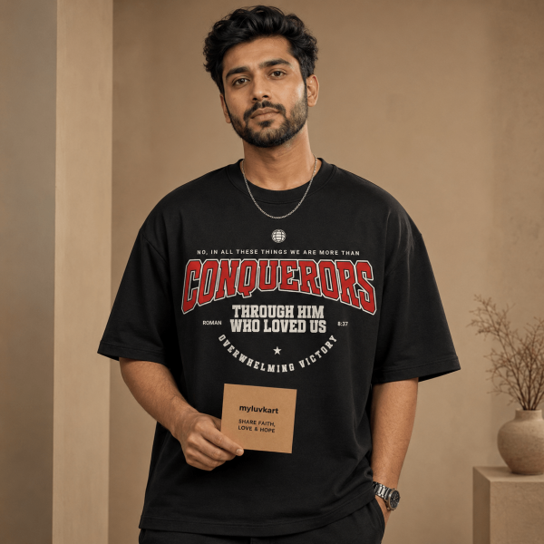 OST0013 - Mockup 1 Conquerors | Romans 8:37 | Oversized T-Shirt