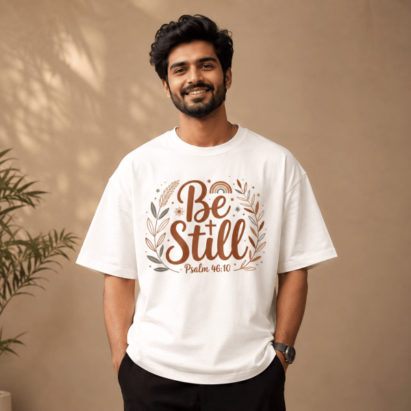OST0034 - Mockup 1 Be Still | Psalm 46:10 | Oversized T-Shirt