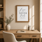 WD-VE0020 - Mockup 4 Love Never Fails | 1 Corinthians 13:8 | Wall Decor